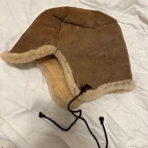 Shearling Aviator Hat in Tan/Brown and Cream